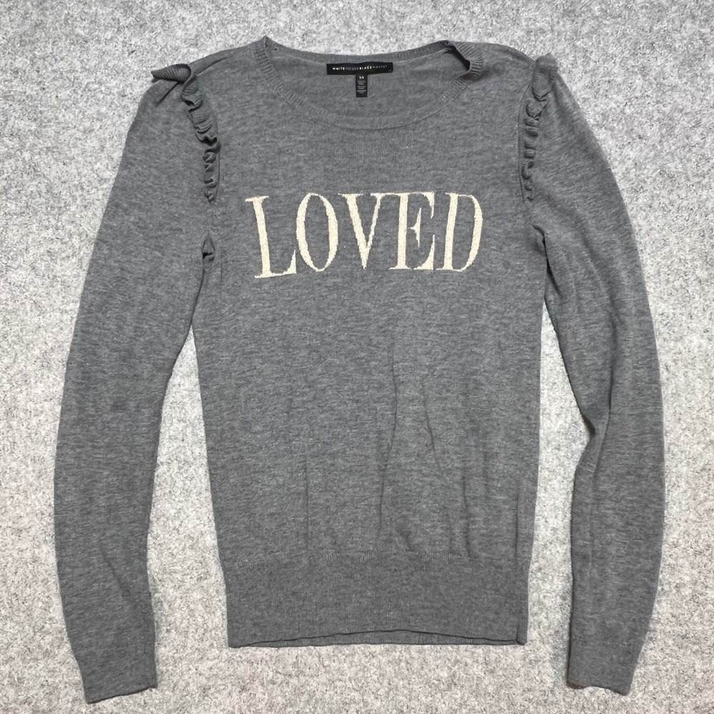 White House Black Market Gray Loved Ruffle Shoulder Cashmere Blend‎ Sweater XS
